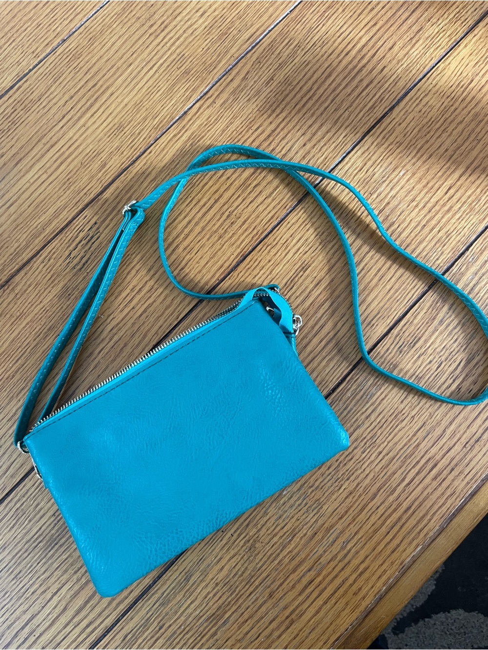 Turquoise Leather Crossbody Wristlet Bag